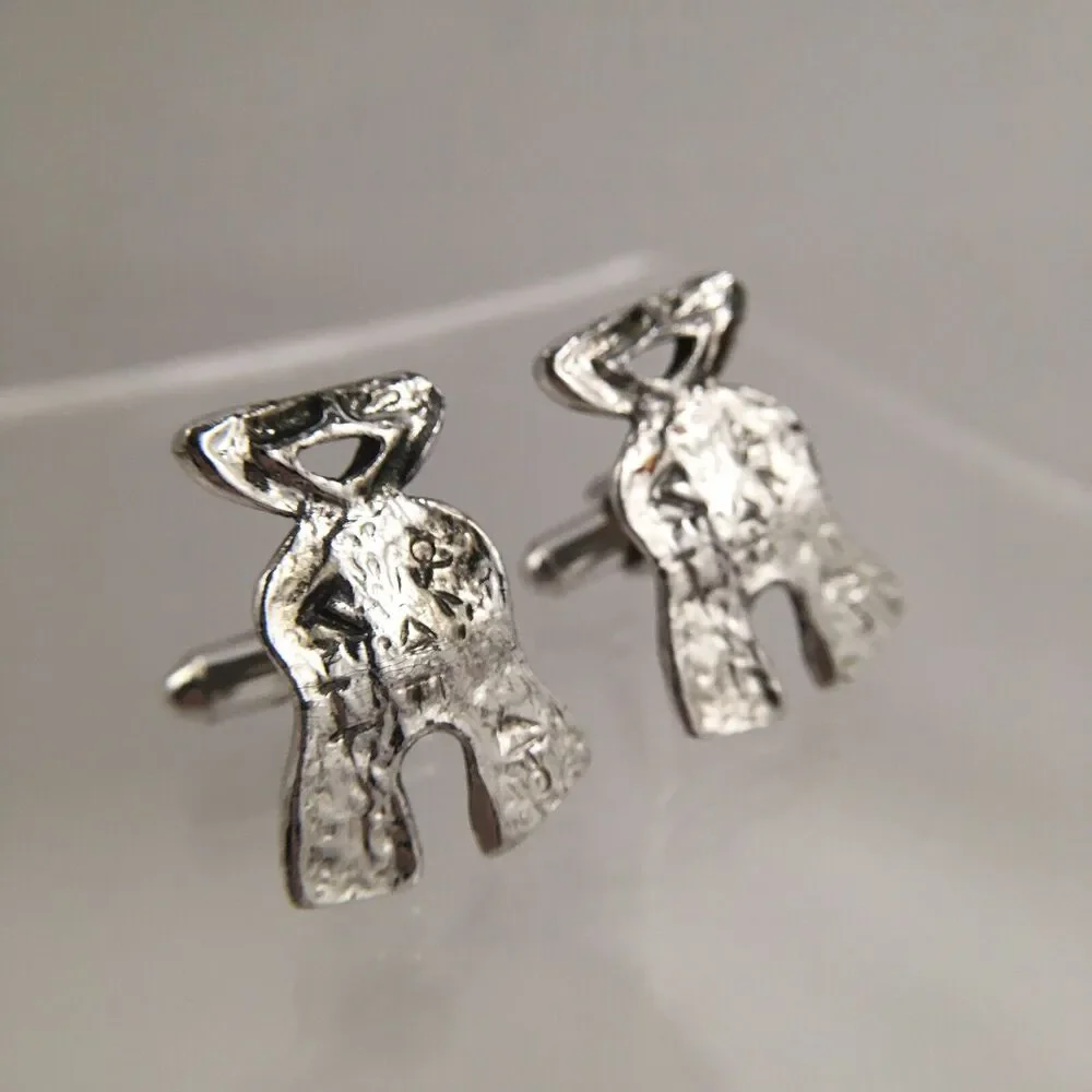 Alien Humanoid Human Figure Cufflinks Silver Tone Southwestern VTG Shields J4